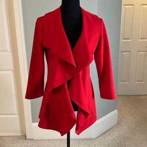 Calvin Klein Red Ruffle Lapel 3/4 sleeve blazer
